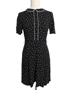 F&F Fit & Flare Dress Womens 6 Black Heart Polka Dot Peter Pan Collar